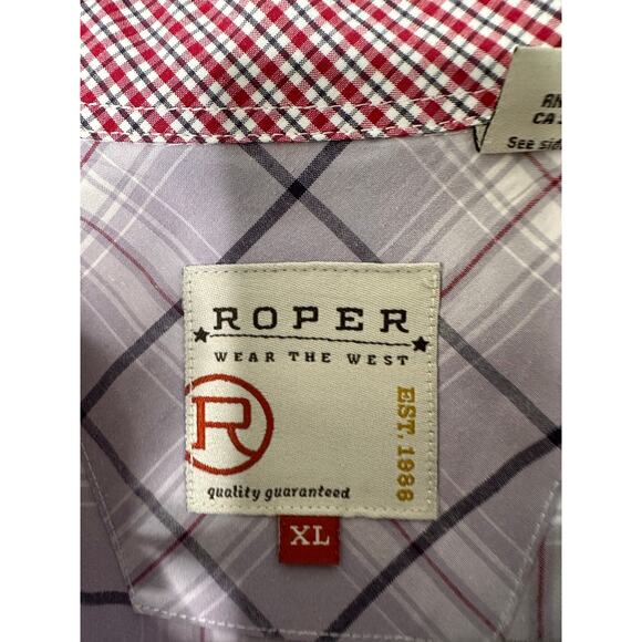 Roper Mens Western Shirt Button Down Plaid Light Purple Cowboy Ranch XL - Picture 2 of 6